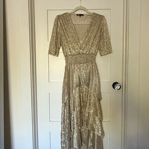 Maje Metallic Ruffled Dress
